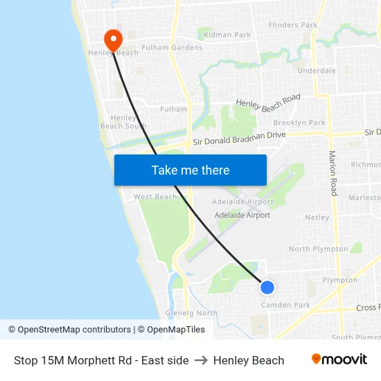 Stop 15M Morphett Rd - East side to Henley Beach map