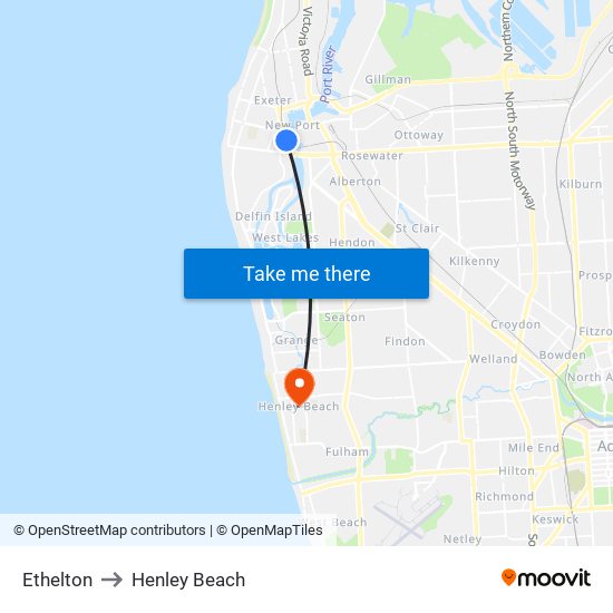 Ethelton to Henley Beach map