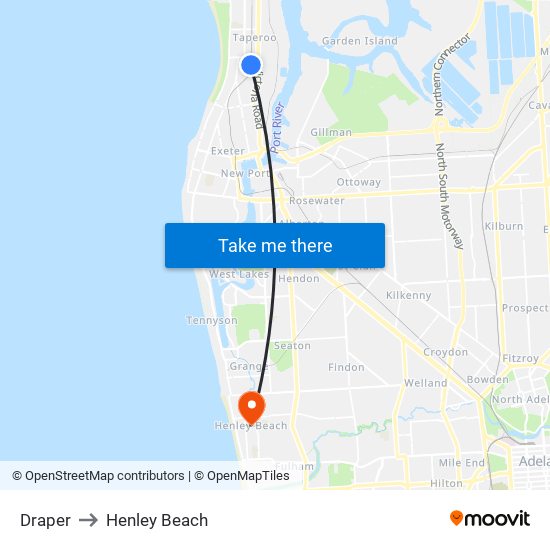 Draper to Henley Beach map