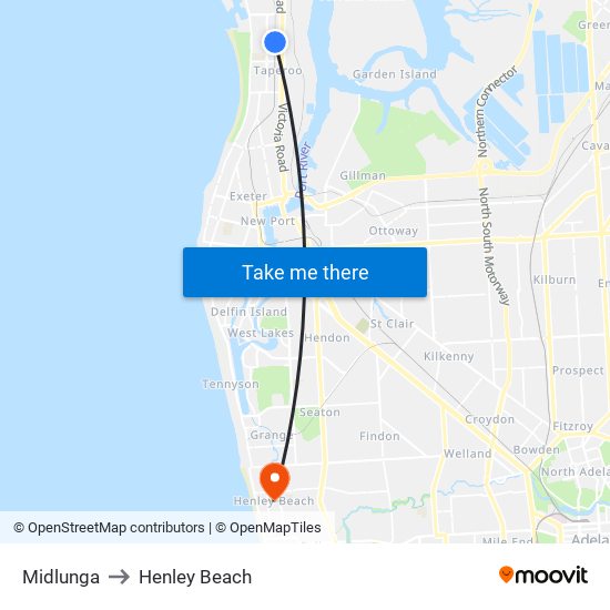 Midlunga to Henley Beach map