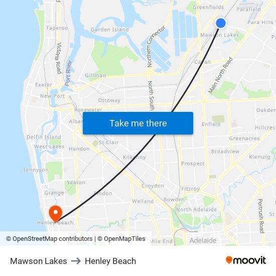 Mawson Lakes to Henley Beach map