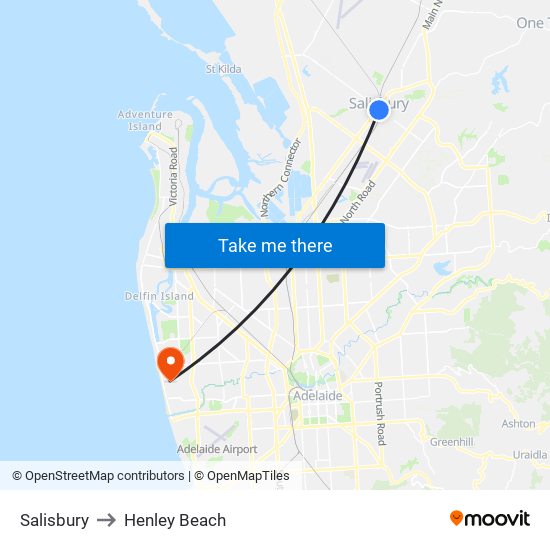 Salisbury to Henley Beach map