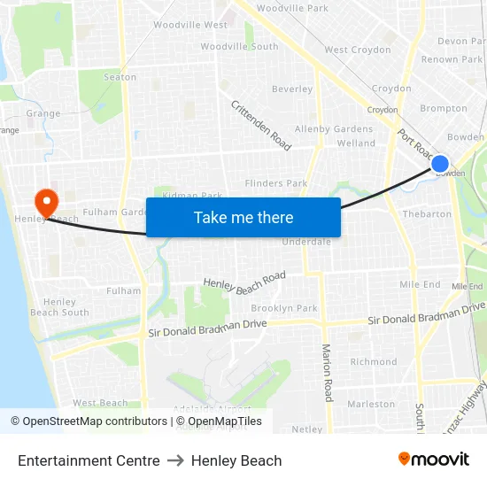 Entertainment Centre to Henley Beach map
