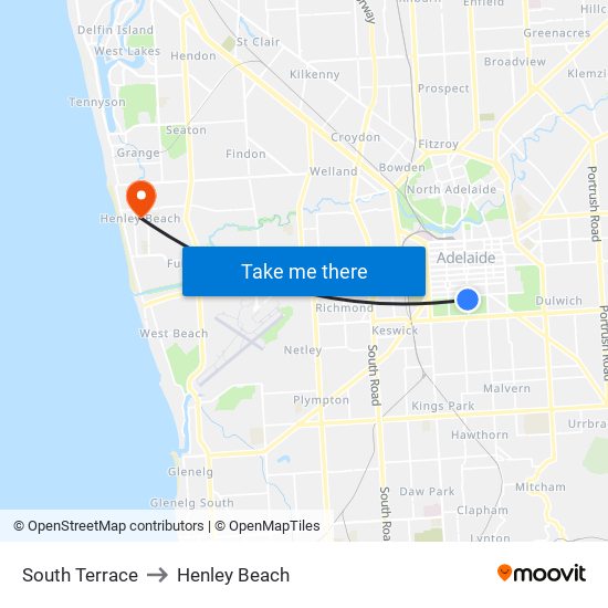 South Terrace to Henley Beach map