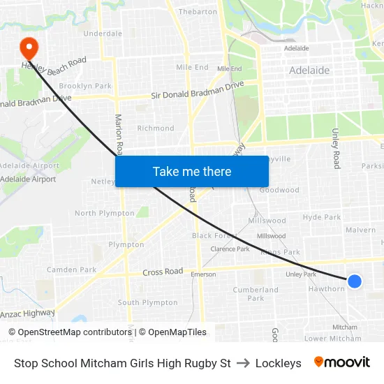 Stop School Mitcham Girls High Rugby St to Lockleys map