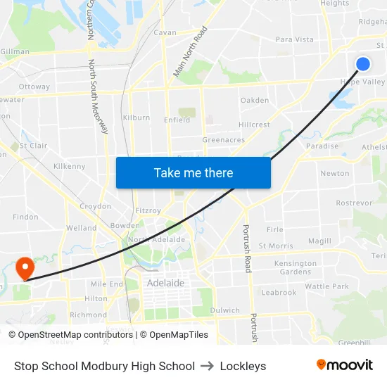 Stop School Modbury High School to Lockleys map