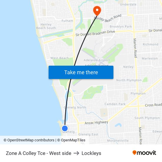 Zone A Glenelg Interchange - West side to Lockleys map