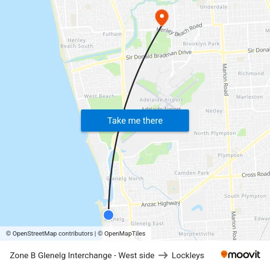 Zone B Glenelg Interchange - West side to Lockleys map