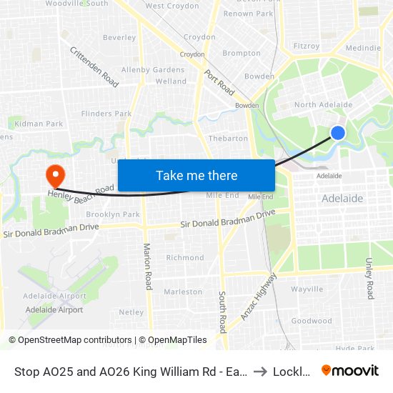 Stop AO25 and AO26 King William Rd - East side to Lockleys map