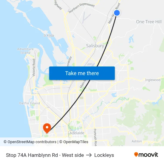 Stop 74A Hamblynn Rd - West side to Lockleys map