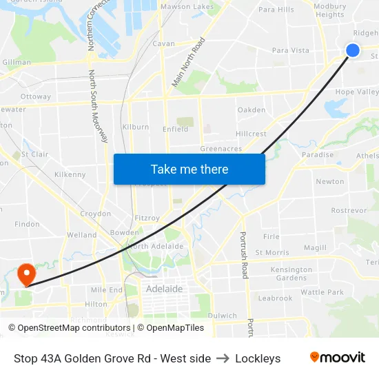Stop 43A Golden Grove Rd - West side to Lockleys map