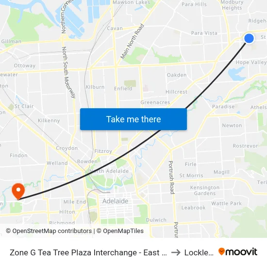 Zone G Tea Tree Plaza Interchange - East side to Lockleys map