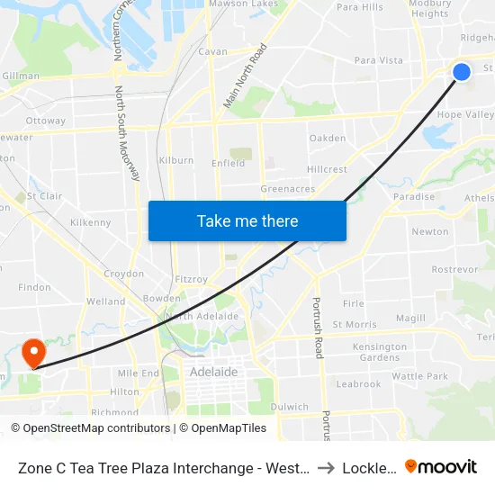 Zone C Tea Tree Plaza Interchange - West side to Lockleys map