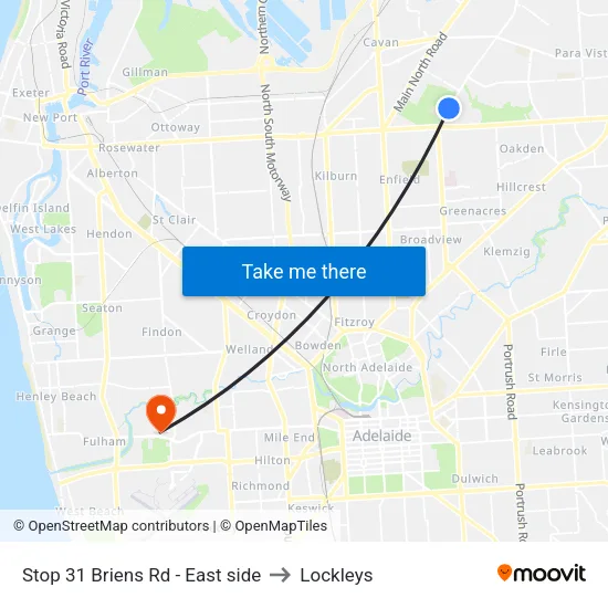 Stop 31 Briens Rd - East side to Lockleys map