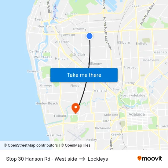 Stop 30 Hanson Rd - West side to Lockleys map