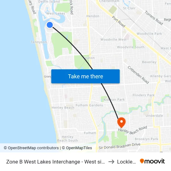 Zone B West Lakes Interchange - West side to Lockleys map