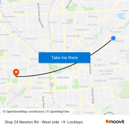 Stop 24 Newton Rd - West side to Lockleys map