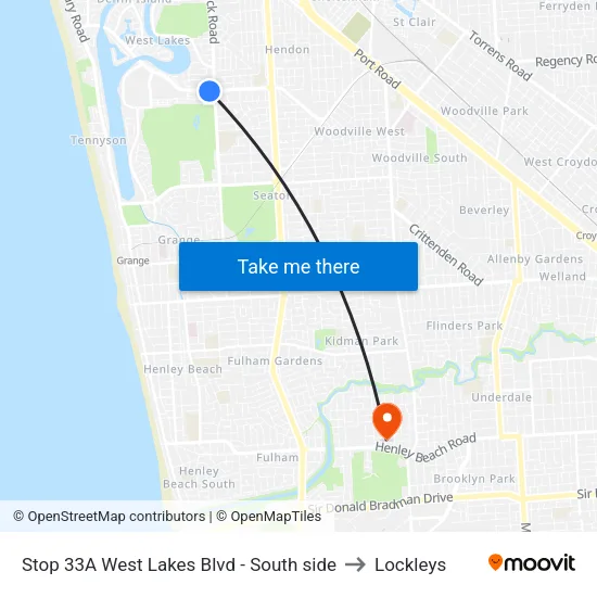 Stop 33A West Lakes Blvd - South side to Lockleys map