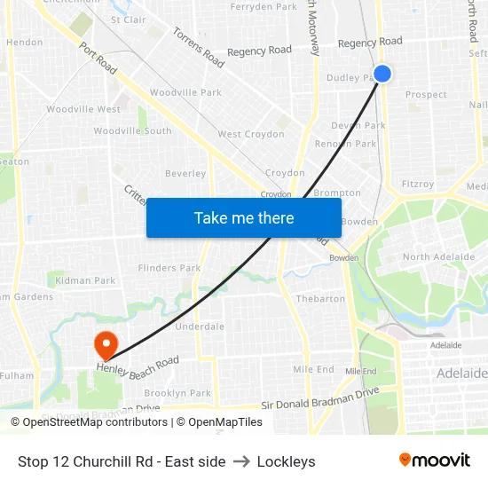 Stop 12 Churchill Rd - East side to Lockleys map