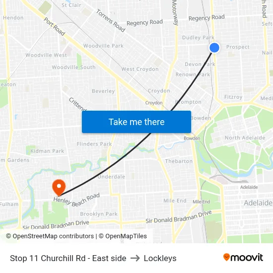 Stop 11 Churchill Rd - East side to Lockleys map