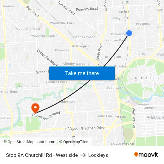 Stop 9A Churchill Rd - West side to Lockleys map