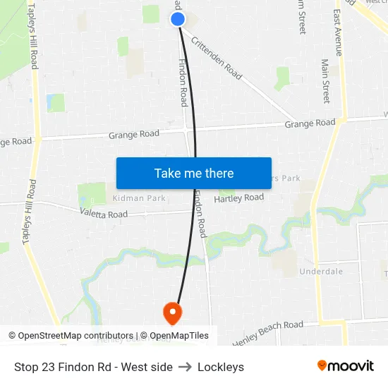 Stop 23 Findon Rd - West side to Lockleys map