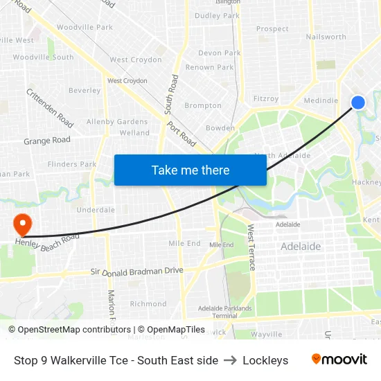 Stop 9 Walkerville Tce - South East side to Lockleys map