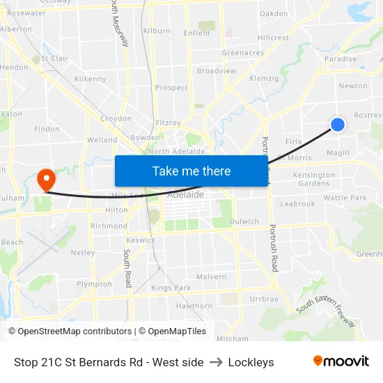 Stop 21C St Bernards Rd - West side to Lockleys map