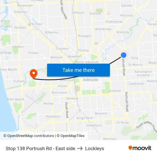 Stop 138 Portrush Rd - East side to Lockleys map