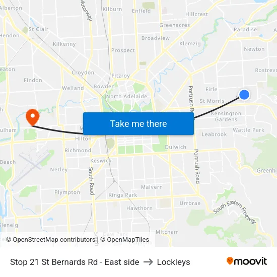 Stop 21 St Bernards Rd - East side to Lockleys map