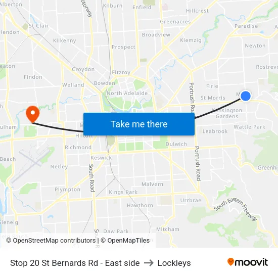 Stop 20 St Bernards Rd - East side to Lockleys map