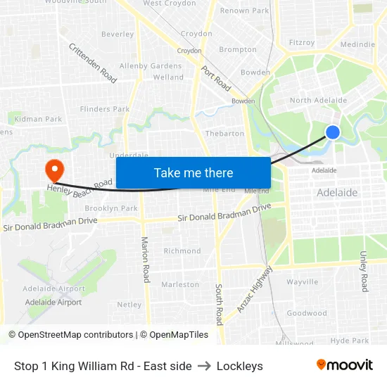 Stop 1 King William Rd - East side to Lockleys map