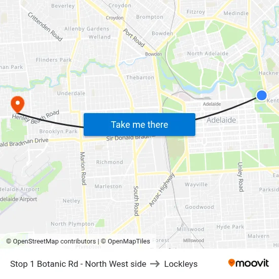 Stop 1 Botanic Rd - North West side to Lockleys map