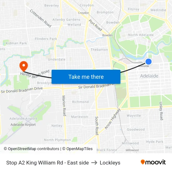 Stop A2 King William Rd - East side to Lockleys map