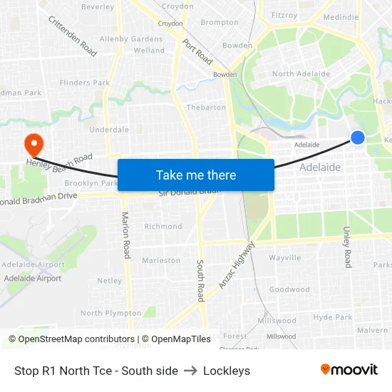 Stop R1 North Tce - South side to Lockleys map