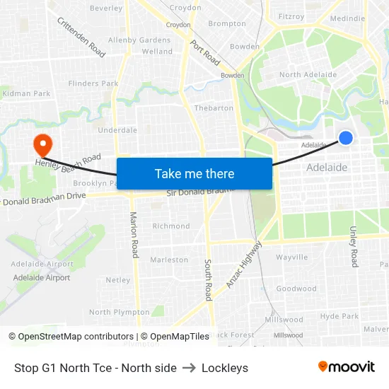 Stop G1 North Tce - North side to Lockleys map