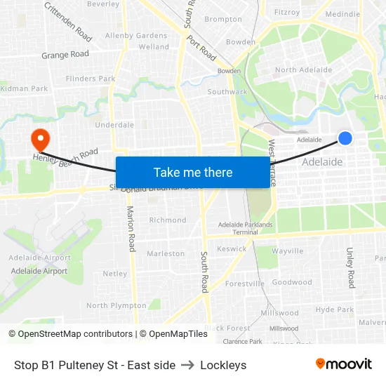 Stop B1 Pulteney St - East side to Lockleys map