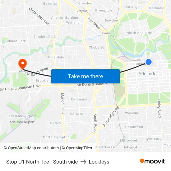 Stop U1 North Tce - South side to Lockleys map