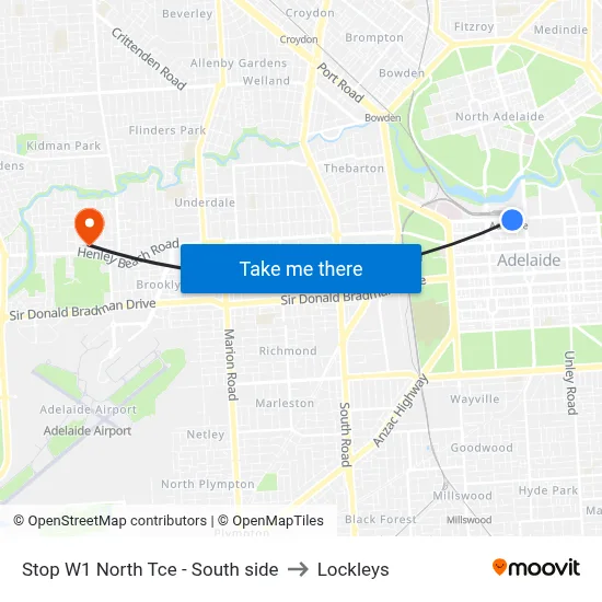 Stop W1 North Tce - South side to Lockleys map