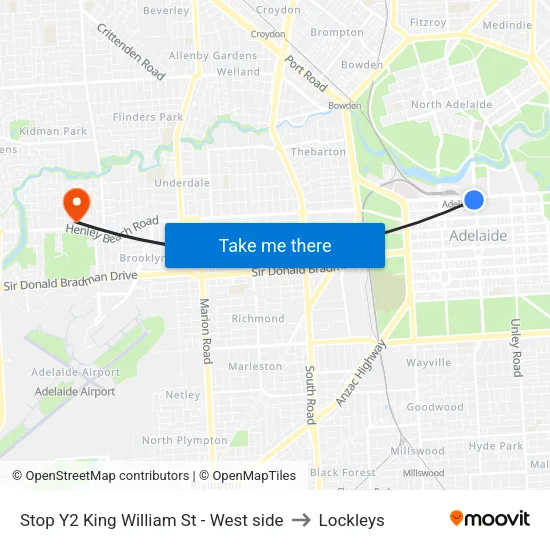 Stop Y2 King William St - West side to Lockleys map