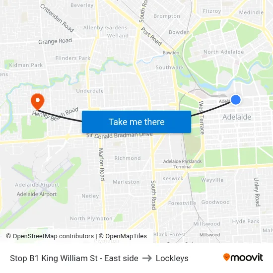 Stop B1 King William St - East side to Lockleys map
