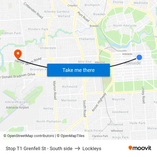 Stop T1 Grenfell St - South side to Lockleys map