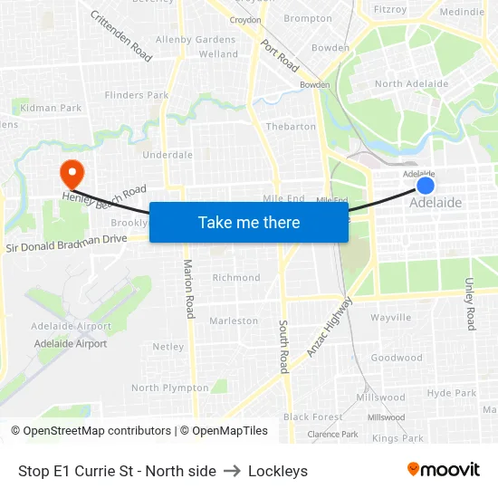 Stop E1 Currie St - North side to Lockleys map