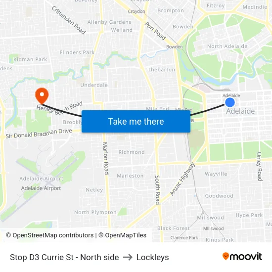Stop D3 Currie St - North side to Lockleys map