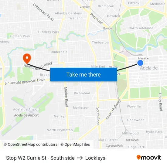 Stop W2 Currie St - South side to Lockleys map