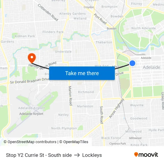 Stop Y2 Currie St - South side to Lockleys map