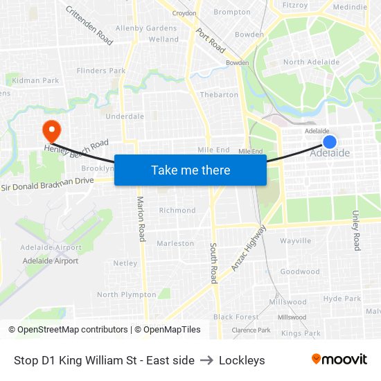 Stop D1 King William St - East side to Lockleys map