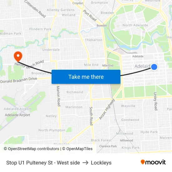 Stop U1 Pulteney St - West side to Lockleys map