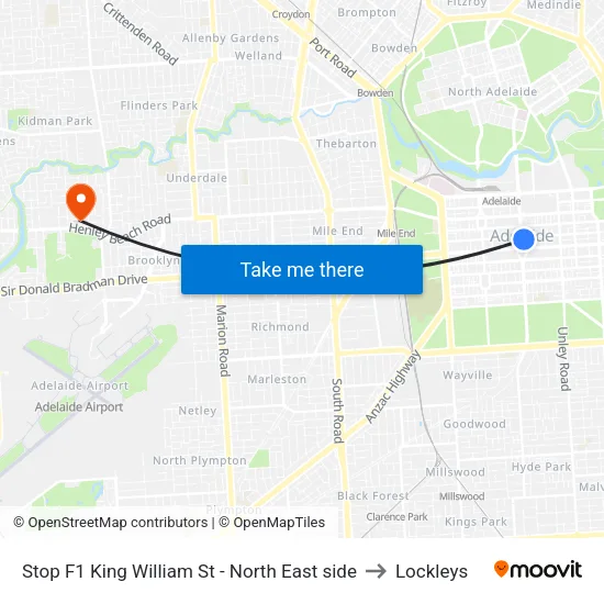 Stop F1 King William St - North East side to Lockleys map