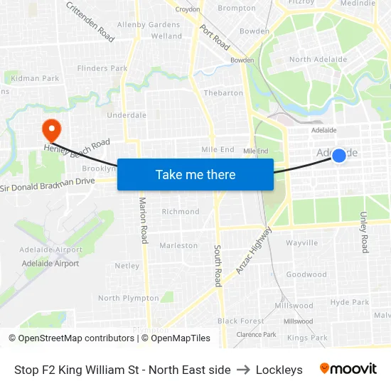 Stop F2 King William St - North East side to Lockleys map